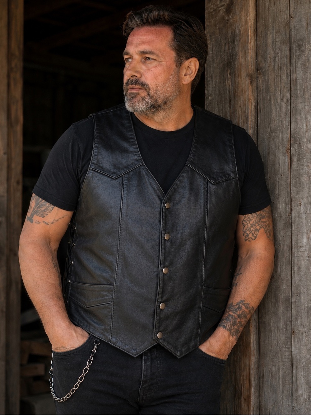 Steer Brand Men's XL Genuine Leather Vest Black Motorcycle Biker Vest Vintage